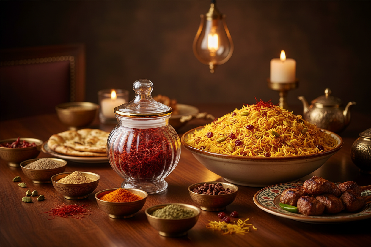 Luxuriöse Safran-Kulinarik Szene